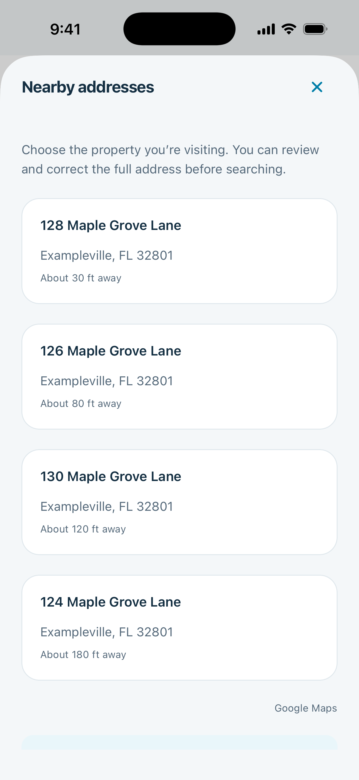 Nearby address suggestions in the PermitHunt app